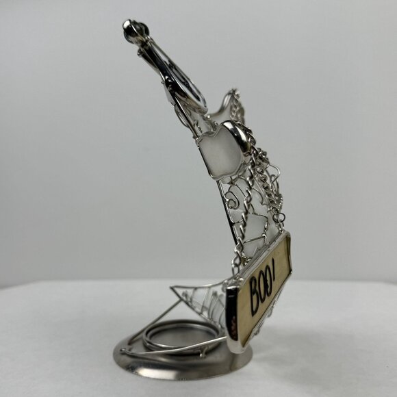 Vintage Halloween Stained Glass Ghost Candle Holder Boo Sign Chains 8.5" - Picture 5 of 12